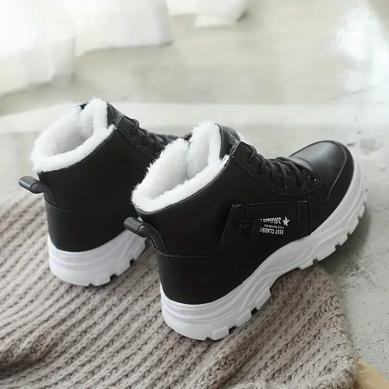 Cozy Winter High Top Sneakers - Fashion Sneakers with Plush Lining, Thick Soles, and Lace-up Closure for Cold Weather - Warm, Comfortable, and Supportive Shoes for Women