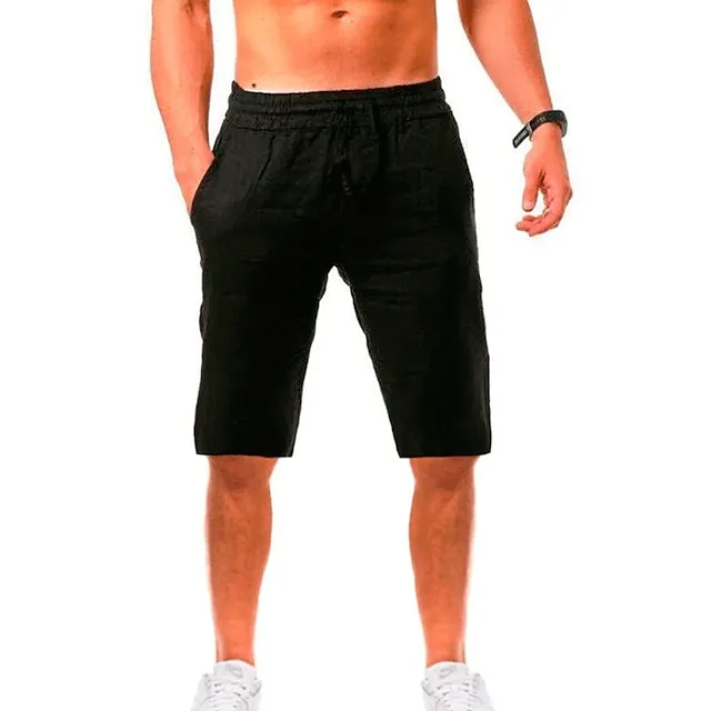 Men's Shorts Linen Shorts Summer Shorts Beach Shorts Drawstring Plain Business Beach Yoga Linen / Cotton Blend Hawaiian Casual Light Khaki. Black
