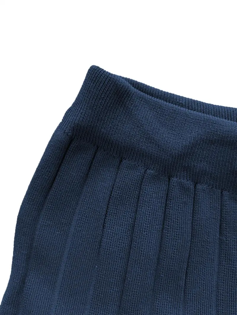 Women's 2-piece summer knit lounge set: short-sleeve pullover + high-waisted wide-leg pants.