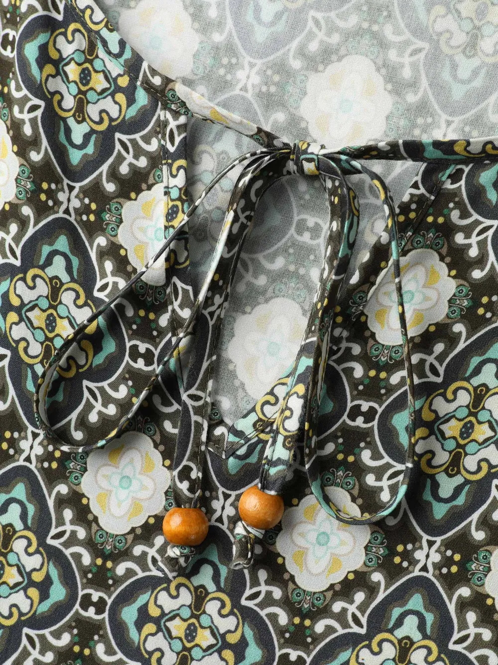 Geometric Print Flared Sleeve Tiered Midi Dress