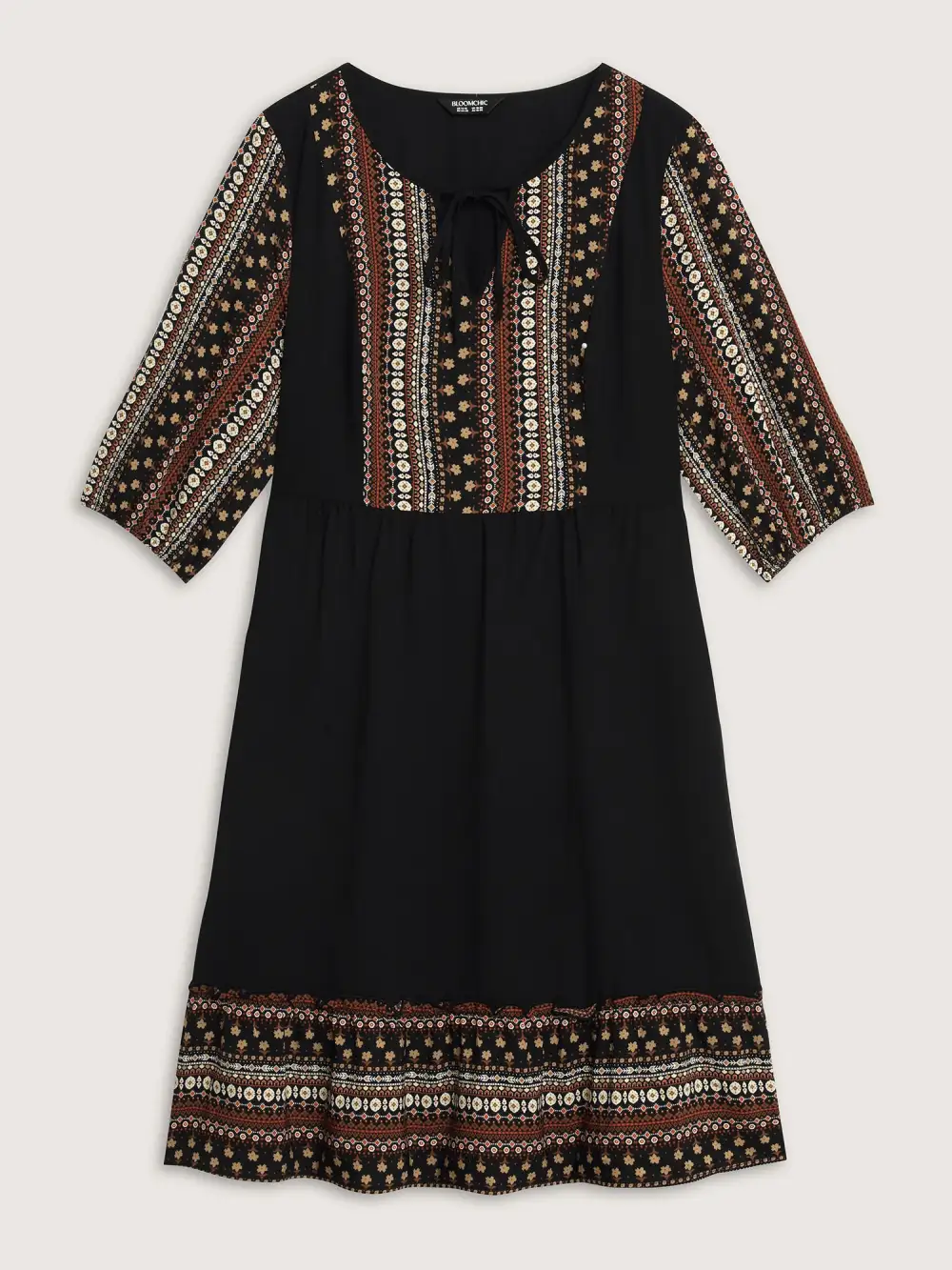 Boho Stripes Neck Tie Midi Dress