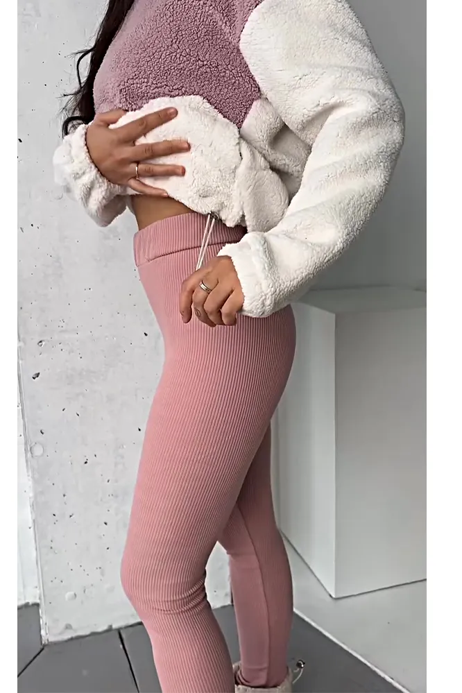 Women's contrast fleece hoodie and pants two-piece set