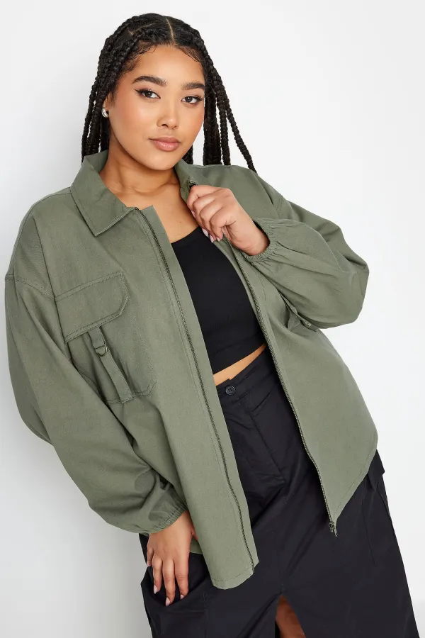 YOURS Curve Stone Brown Utility Bomber Jacket