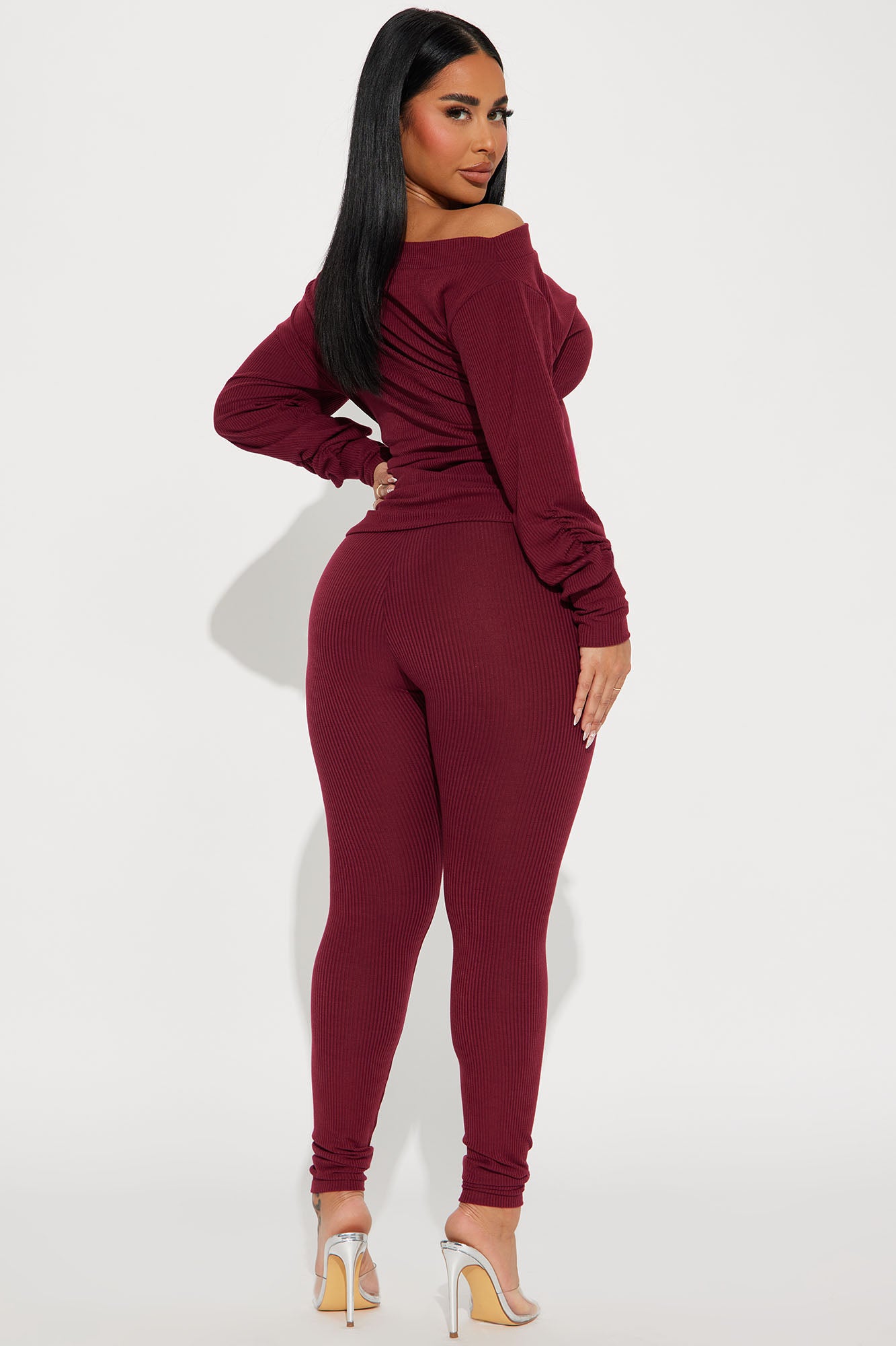 Taylor Off Shoulder Pant Set - Burgundy