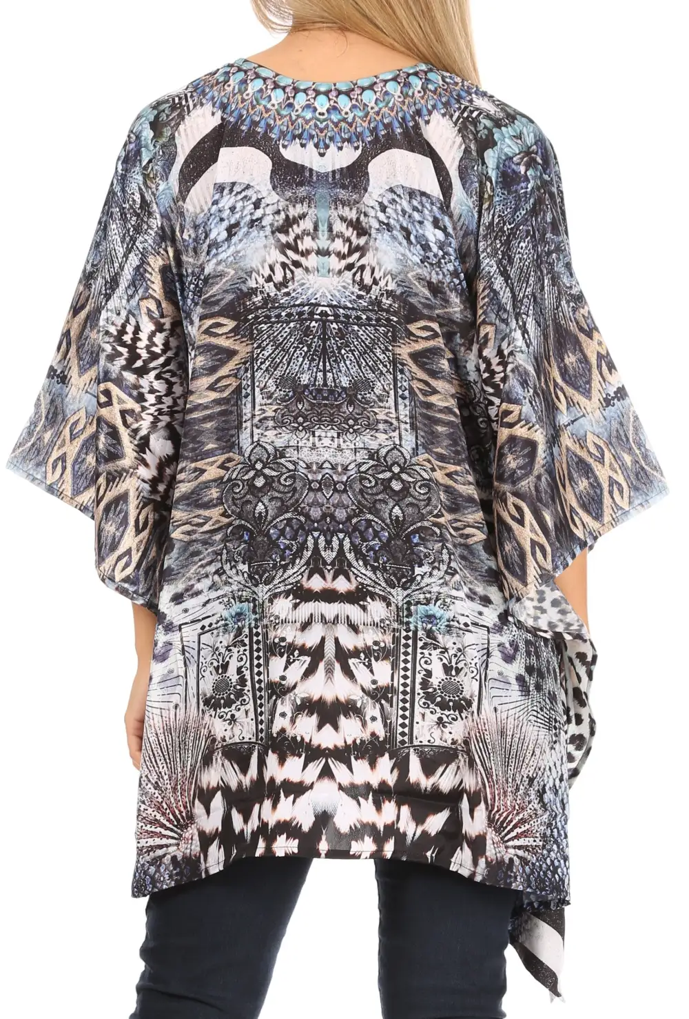 Women's Caftan Poncho Cover up V neck Top Lace up With Rhinestone