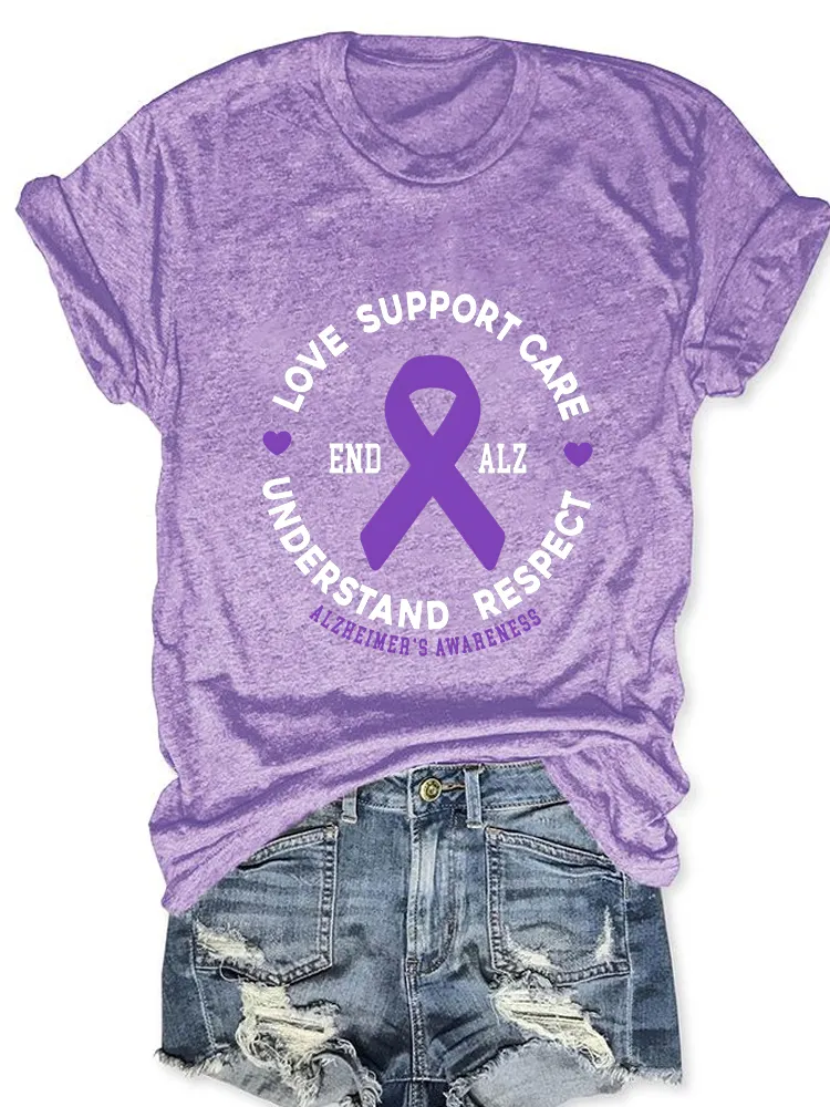 Women'S Love Support Cure Alzheimer'S Awareness Round-Neck T-Shirt