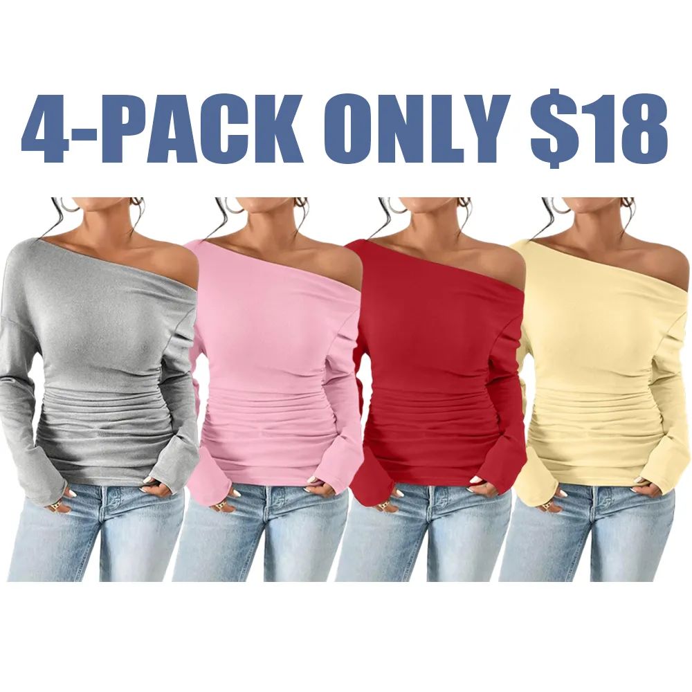 Women's Ruched Asymmetrical Neck Drop - Shoulder Tee