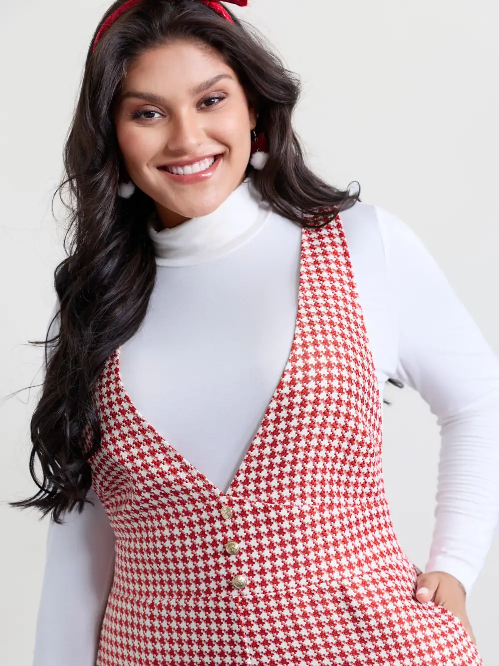 Houndstooth Pattern Stretchy Waist Pockets Jumpsuit