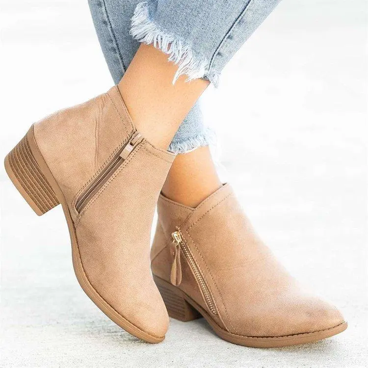 Casual Chunky Heel Zipper Short Boots