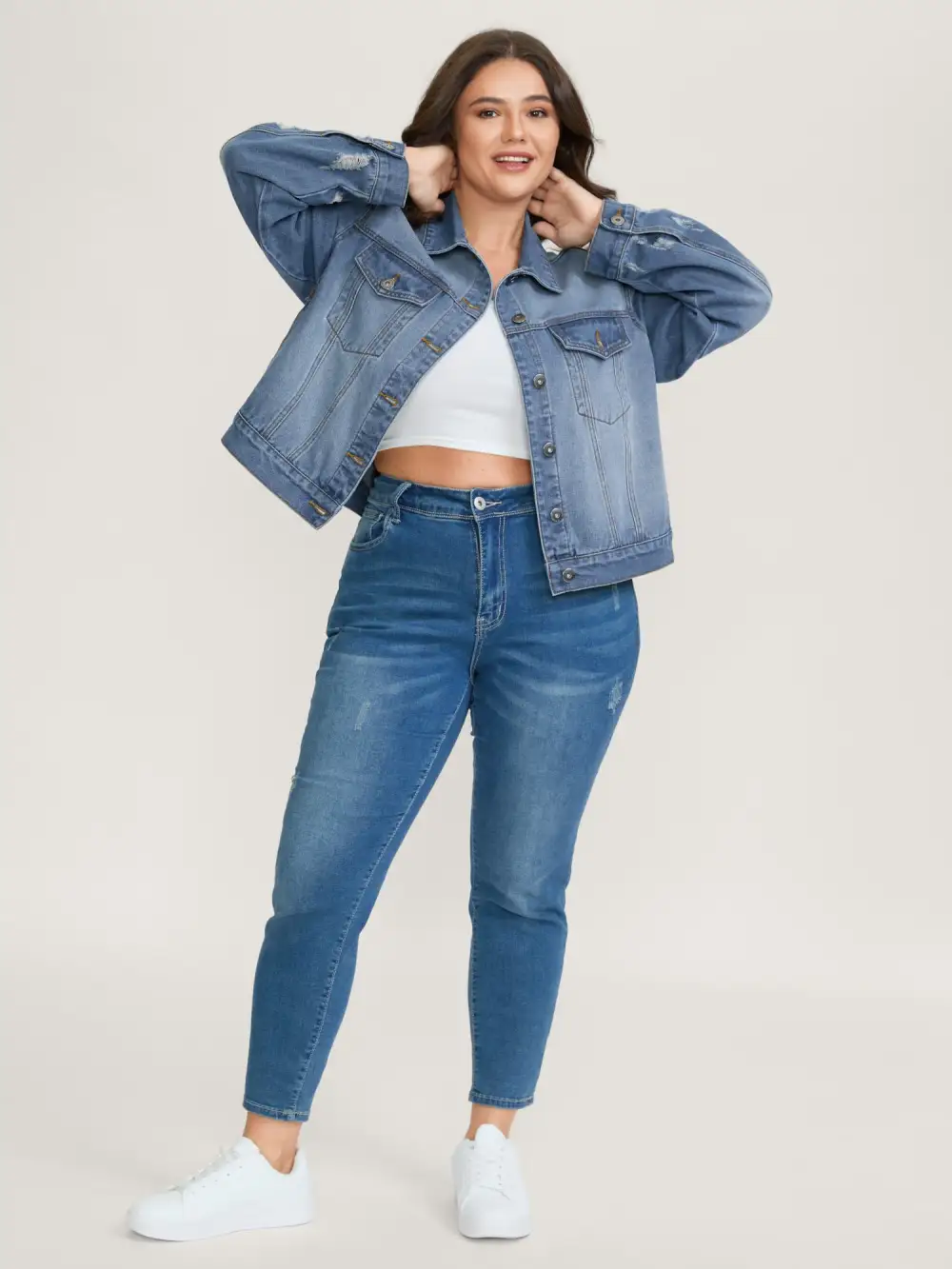 Denim Chest Flaps Cropped Jacket