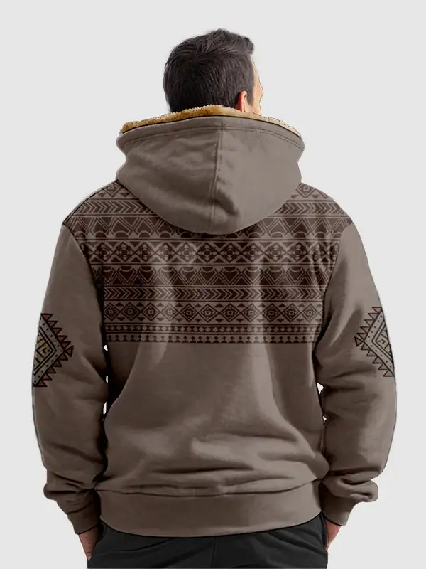 Men's Western Vintage Fleece Full Zip Hoodie Vintage Jacket