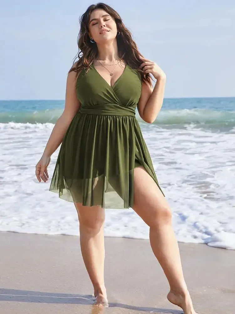 Sculpt Waist Ruched Split Hem Swim Dress