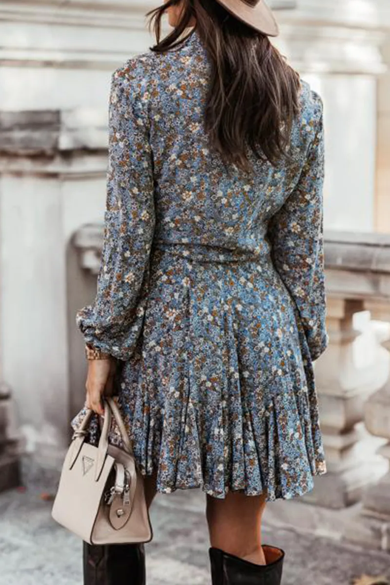 Casual Print Split Joint O Neck Cake Skirt Dresses(3 colors)