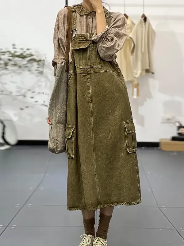 Vintage-Inspired Cargo Overall Dress