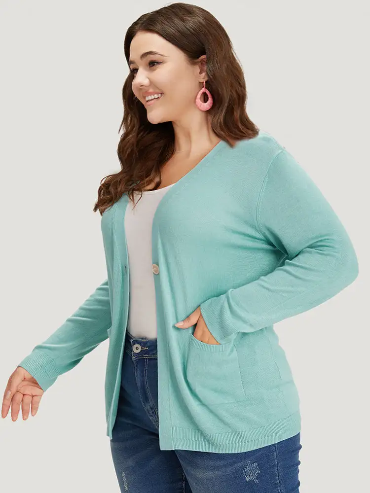 Supersoft Essentials Solid Button Up Pocket Drop Shoulder Cardigan