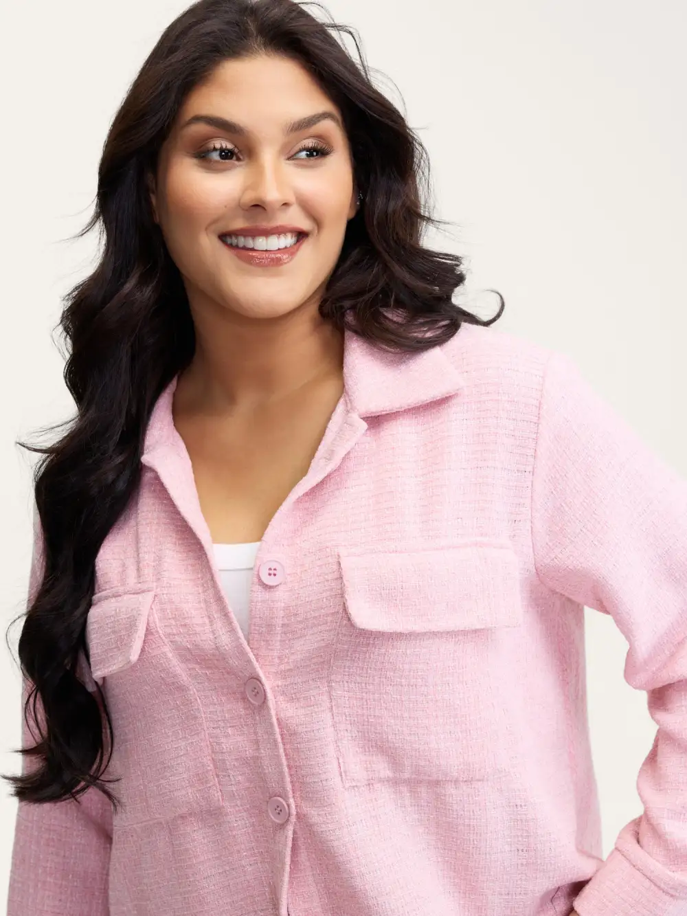 Chest Flaps Textured Button-Down Jacket