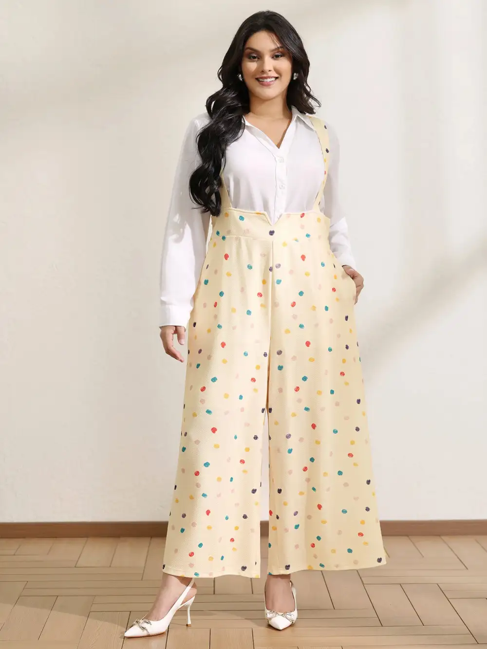 Colorful Polka Dots Cinched-Waist Jumpsuit