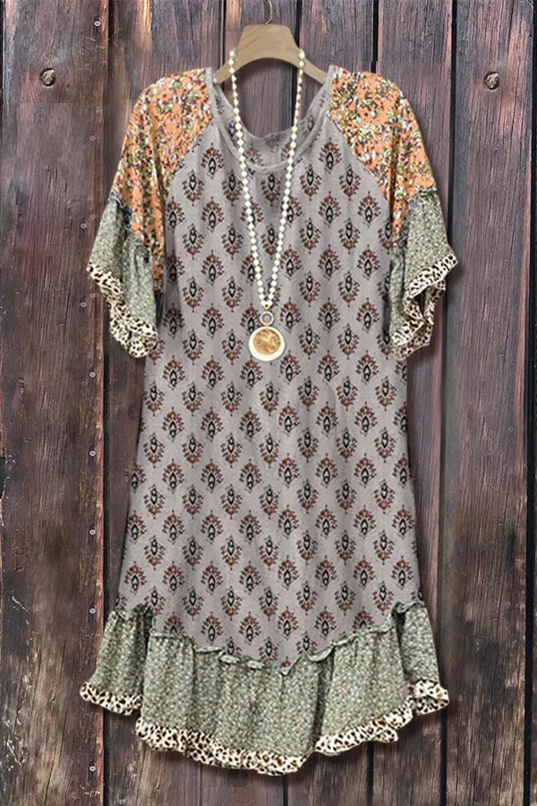 Casual Floral Graphic Print Ruffle Dress