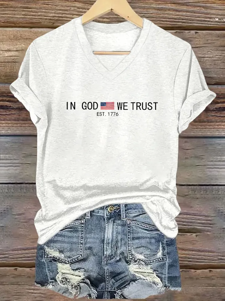 Women's America 1776 In God We Trust Print Short Sleeve Round Neck Cotton T-Shirt