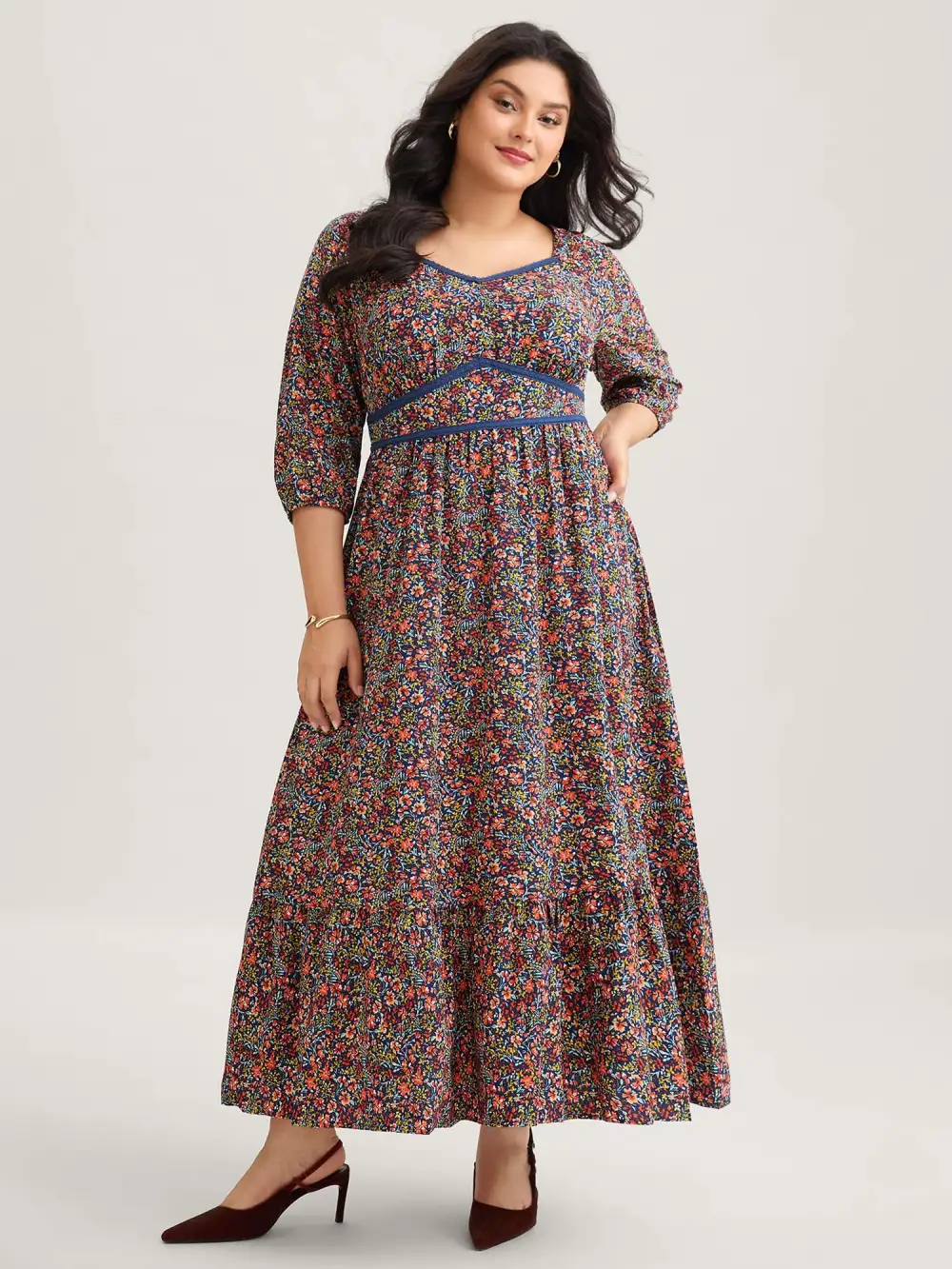 Ditsy Floral Woven Ribbon Maxi Dress
