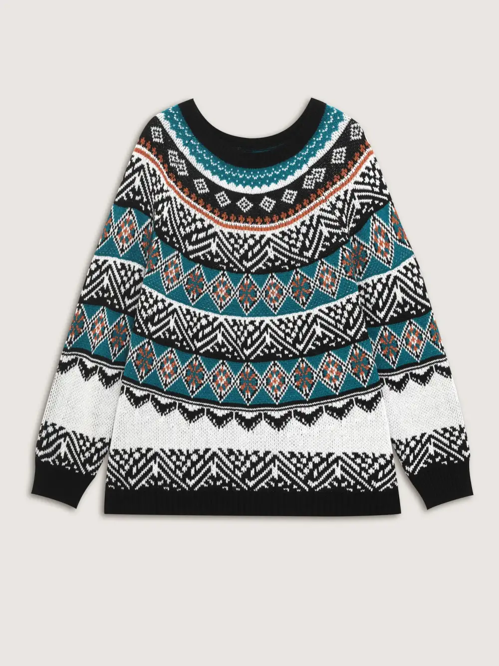 Boho Print Color Contrast Pullover