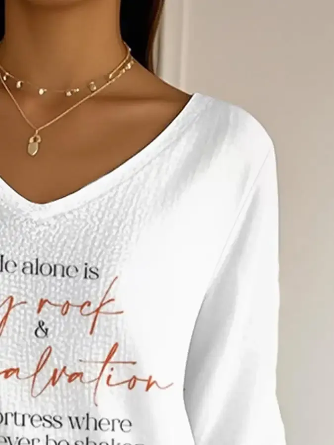 Women's Fall Faith Print Casual V-Neck T-Shirt