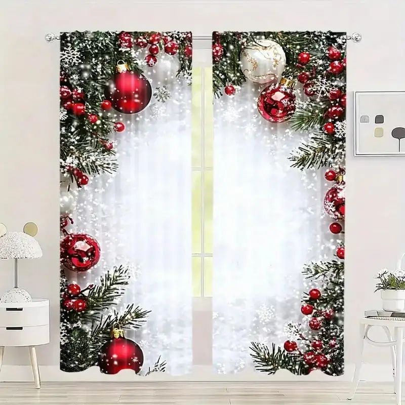Christmas ball holiday printed curtains