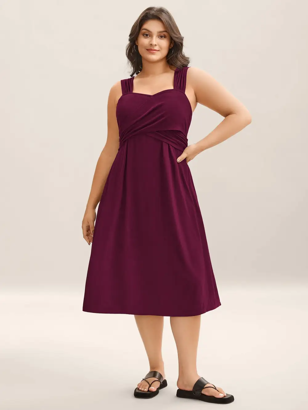 Crosswrap Bodice Pockets Midi Dress