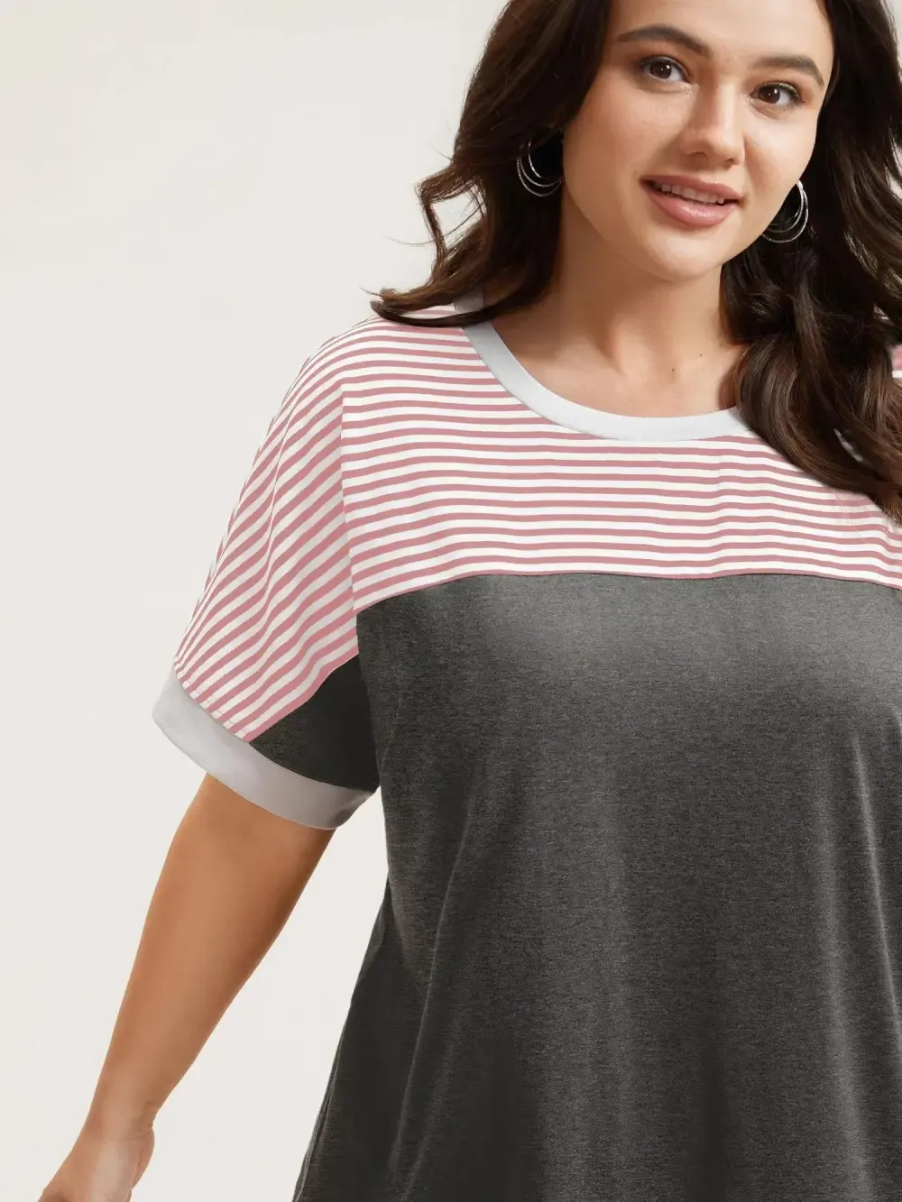 Solid and Striped Contrast Hem T-Shirt