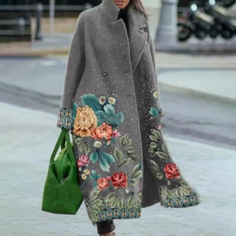 Long notched lapel woolen coat
