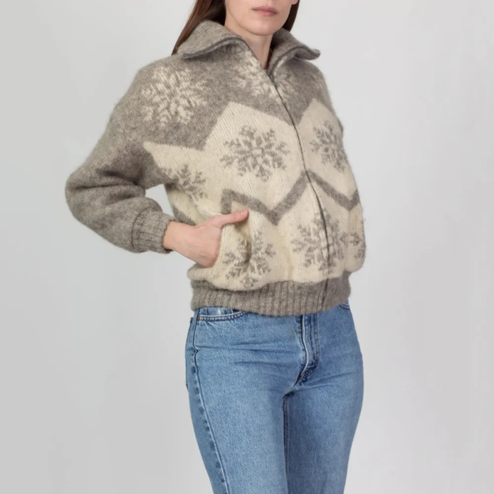 Vintage Pattern Zip Up High Collar Comfy Knitwear