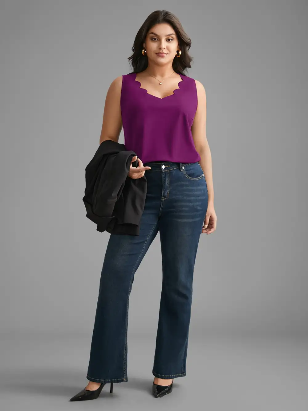 Solid V Neck Laser Cut Tank Top