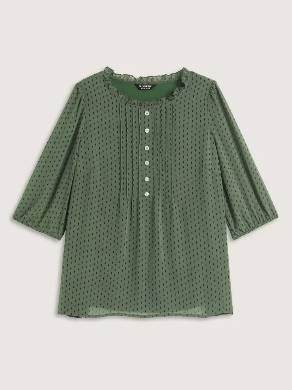 Polka Dots Pin Tuck Button Detail Blouse