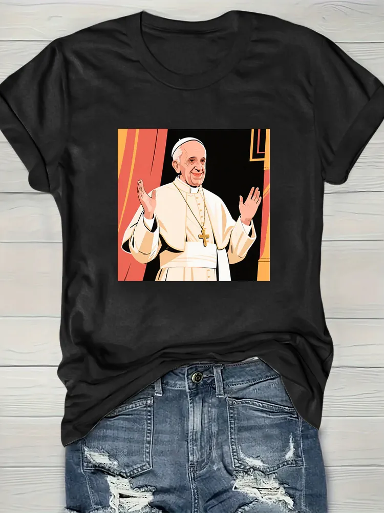 Women's I Love PF God Never Tires Of Forgiving Us Print Short Sleeve Round Neck Cotton T-Shirt