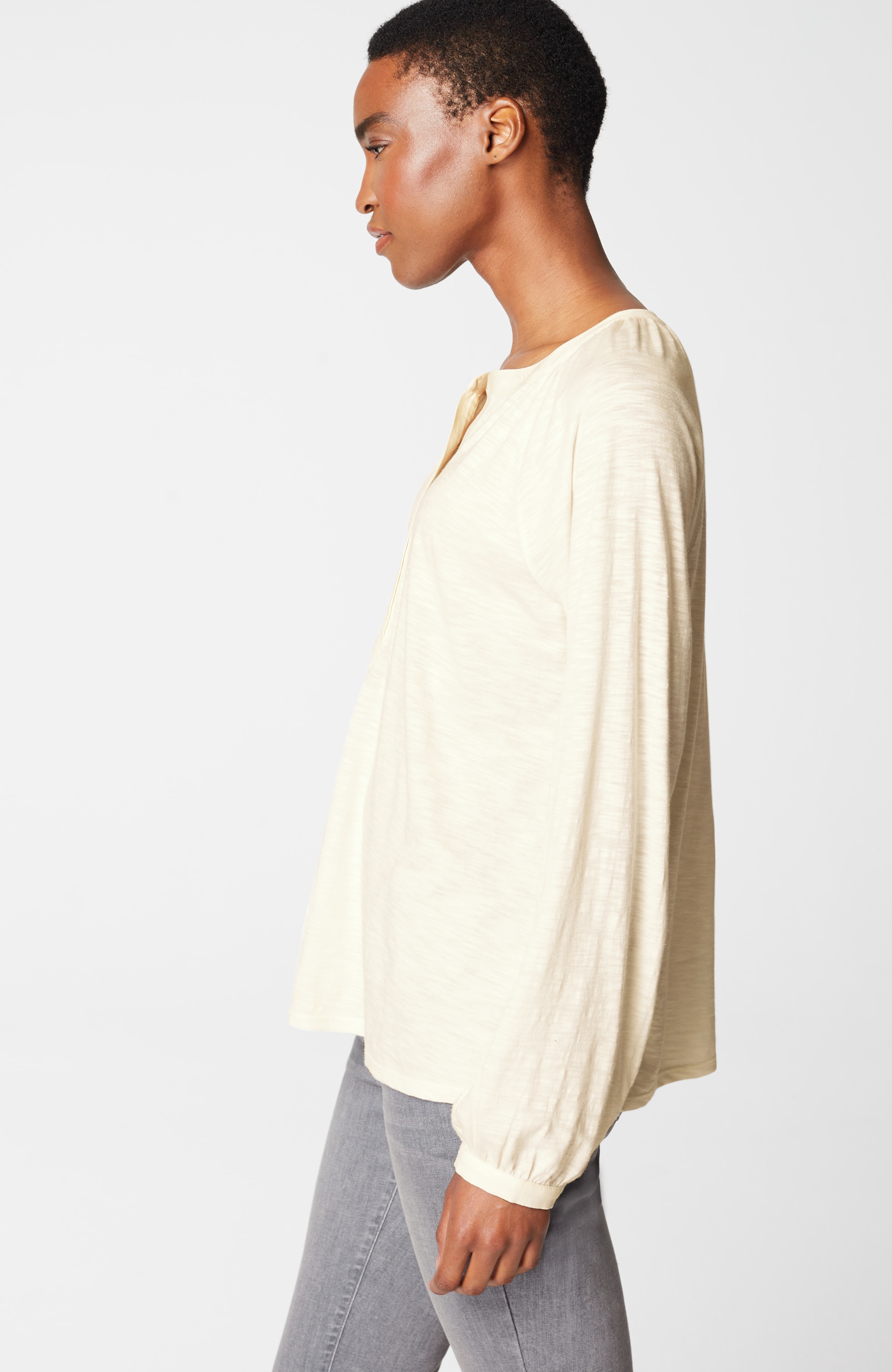 Woven-Trimmed Knit Top