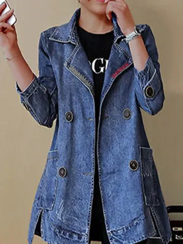 (Clearance Sale⚡) Lapel Collar Plain Casual Denim Jacket