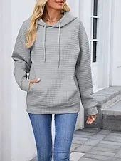 Women's Texture Blouse Pullover Hoodie Sweatshirt Plain Streetwear Casual Long Sleeve Hooded Regular Tops Street Holiday Going out Pocket Black Pink Brown Khaki Gray Fall