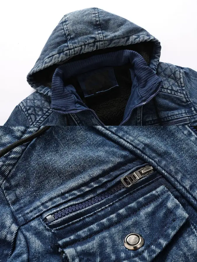 Men's Vintage Washed Denim Plus Fleece Warm Outdoor Jacket
