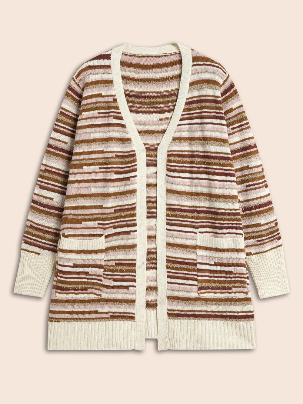 Striped Kimono Collar Pocket Cardigan