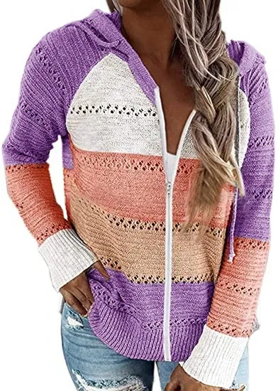 Contrast Color Knitted Zipper Lightweight Tops