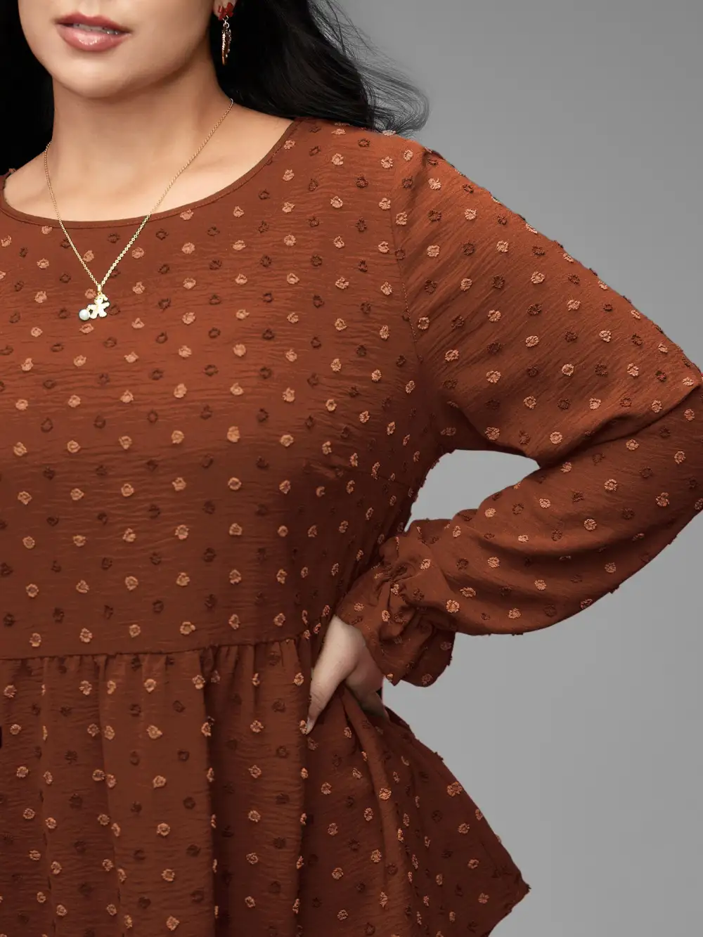 Textured Dot Elastic Cuffs A-line Blouse