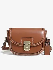 Women's Crossbody Bag – Vintage Leather Trim Small Shoulder Purse with Buckle Closure – Beige and Brown, Ideal for Daily Use and Travel