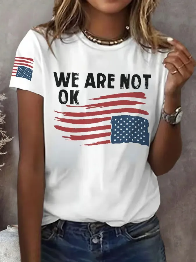Retro We Are Not Ok Print T-Shirt