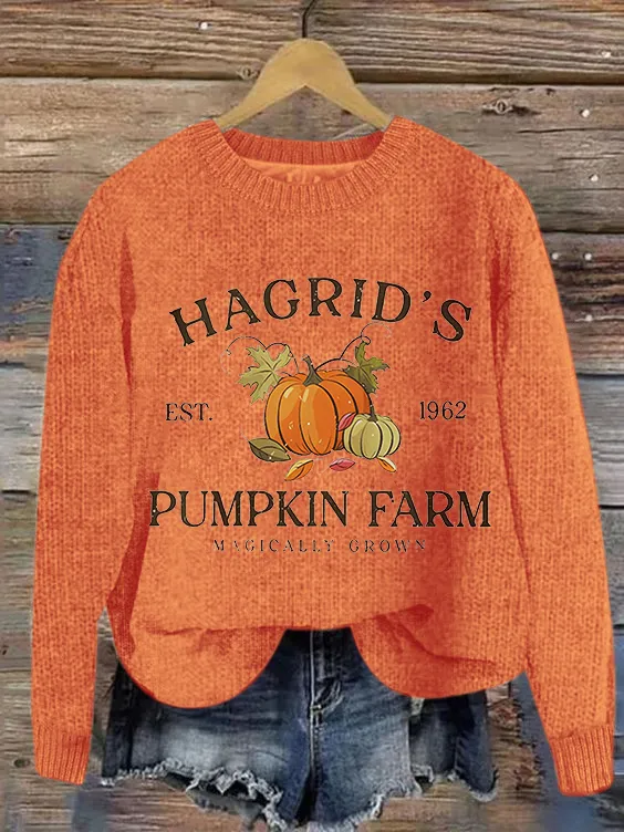 Women's Hagrid'S Pumpkin Patch Print Loose Knitted Simple Sweater
