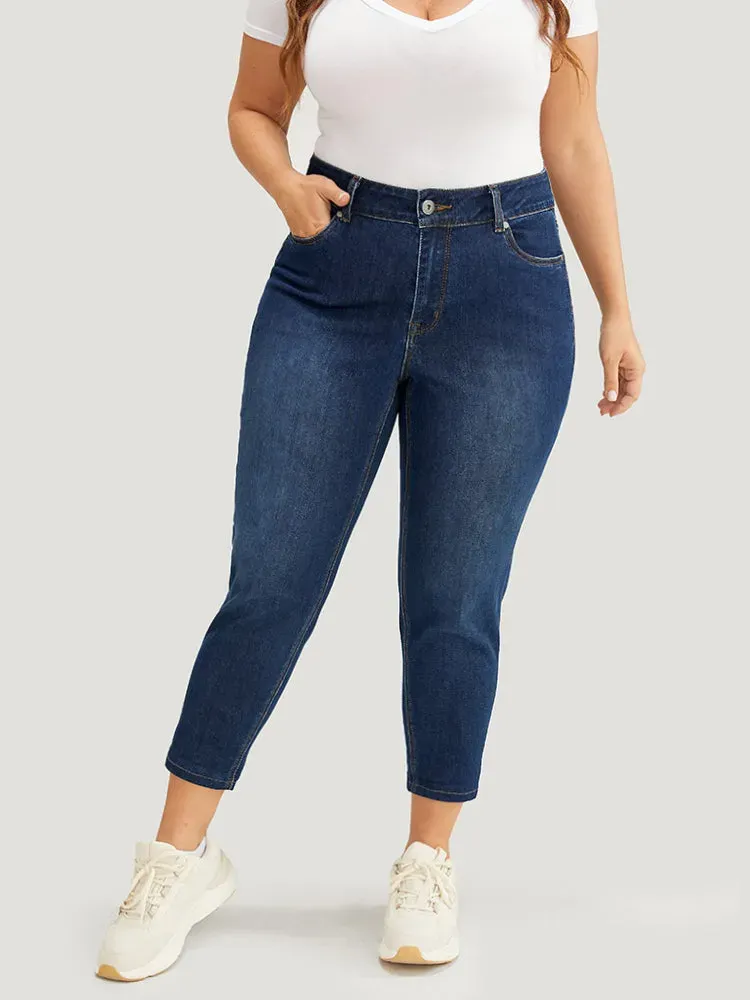 Very Stretchy High Rise Dark Wash Cropped Jeans