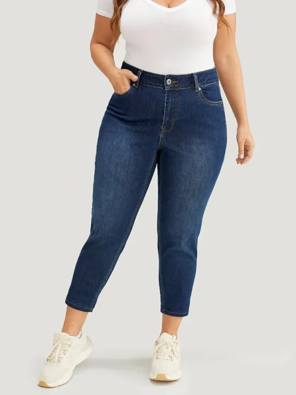 Very Stretchy High Rise Dark Wash Cropped Jeans