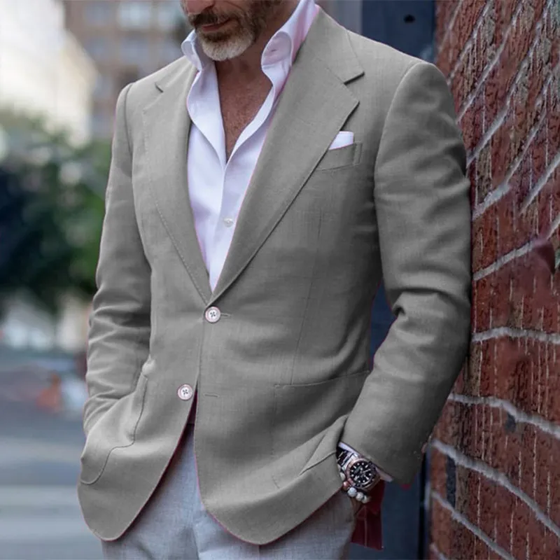 Men's Casual Plain Pocket Two Button Lapel Collar Blazer