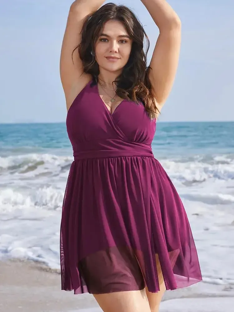 Sculpt Waist Ruched Split Hem Swim Dress