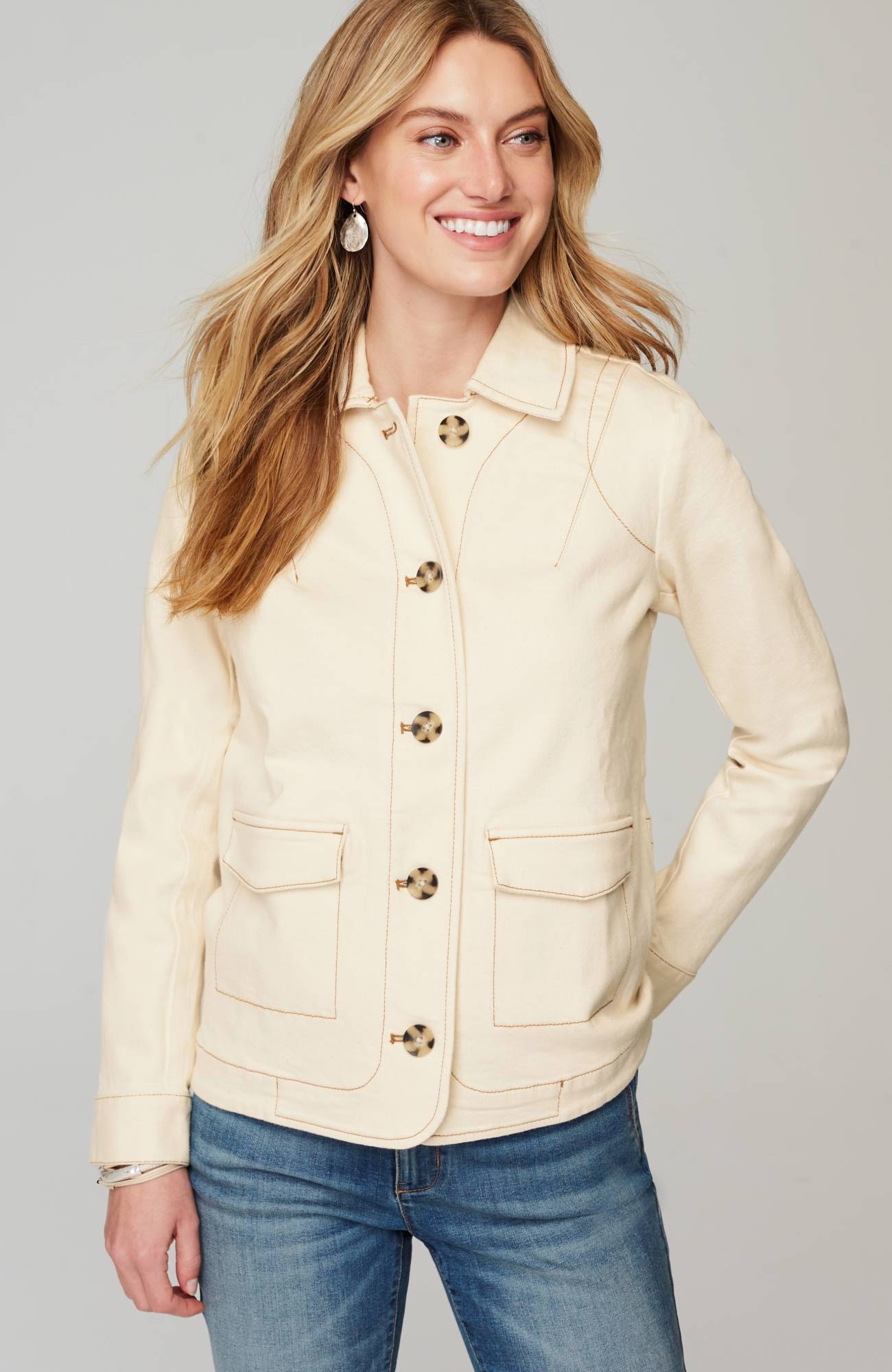 Curved-Hem Denim Jacket