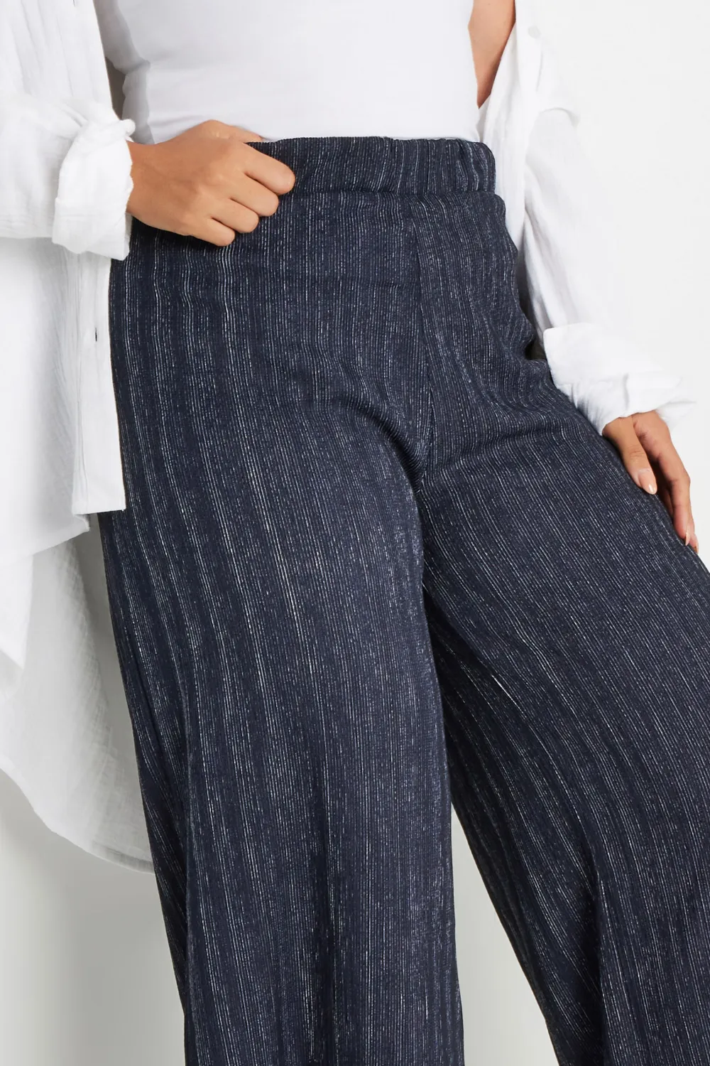 YOURS Curve Blue Abstract Print Textured Wide Leg Trousers
